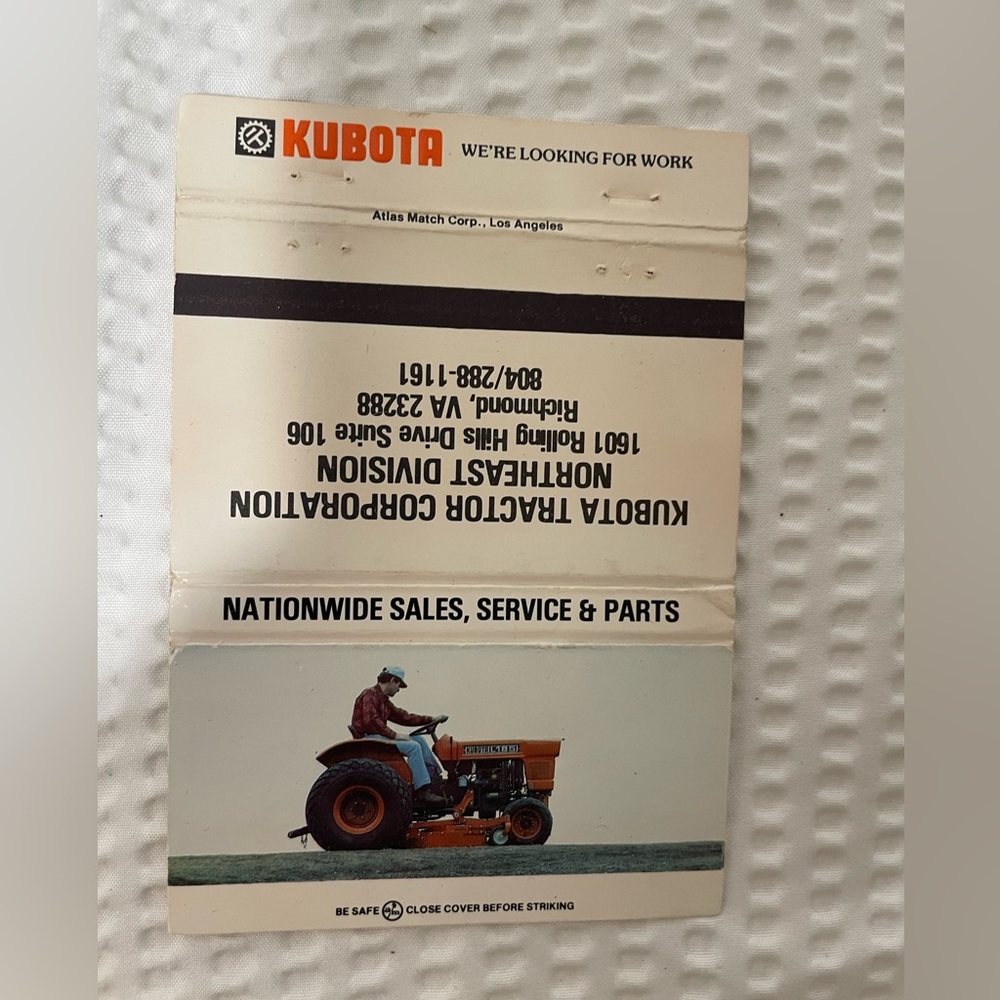 Matchbook Kubota Tractor Matchbox
